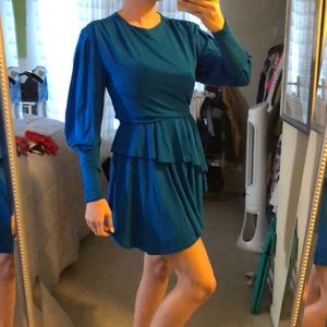 H&M bright blue long sleeve jersey ruched dress